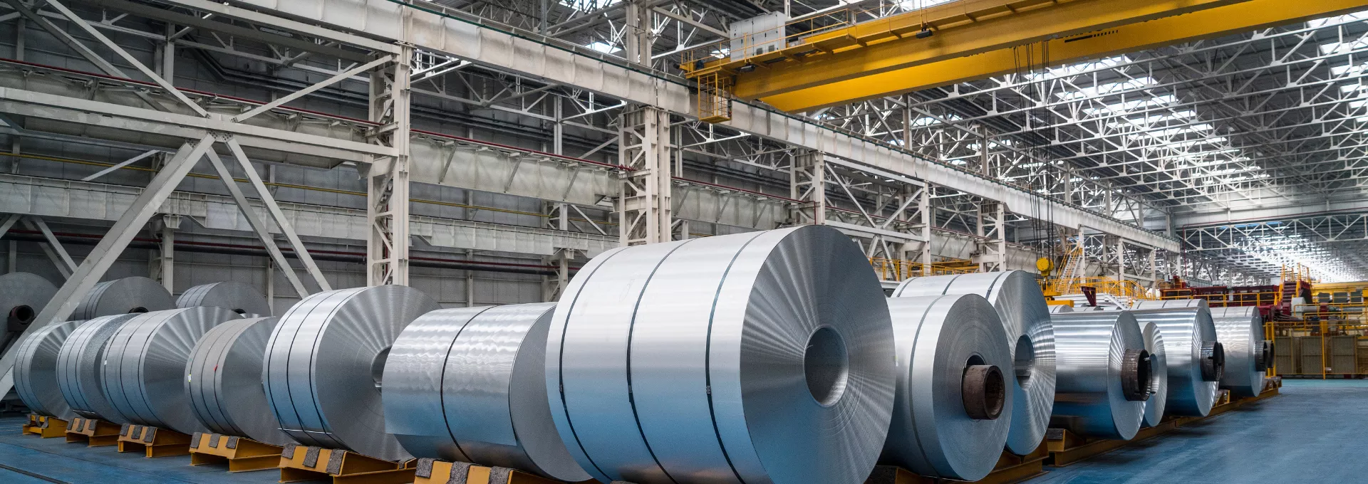 Rolls of steel in a hall