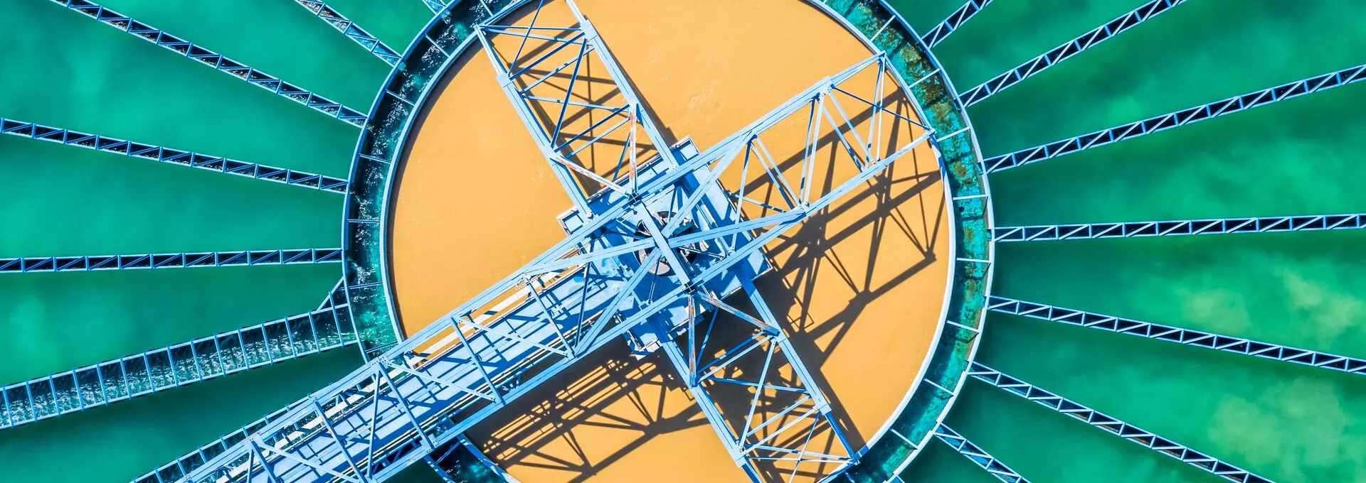 Aerial top view recirculation solid contact clarifier sedimentation tank