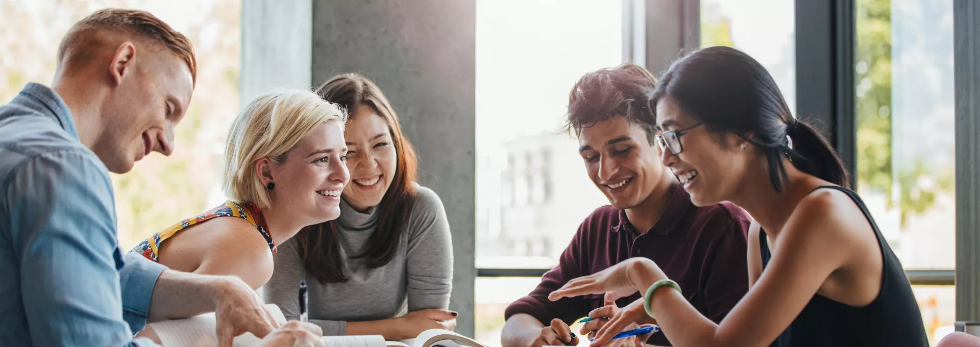 group of young students working together