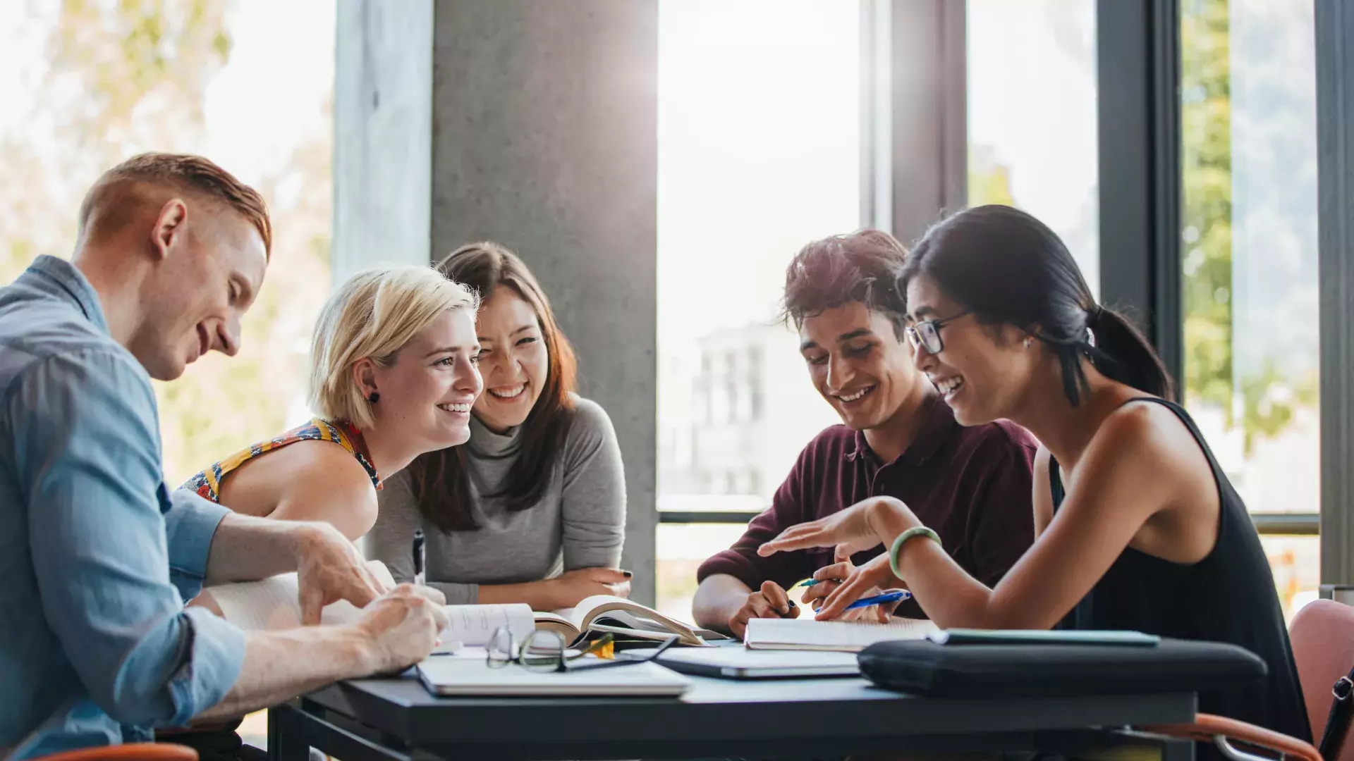 group of young students working together