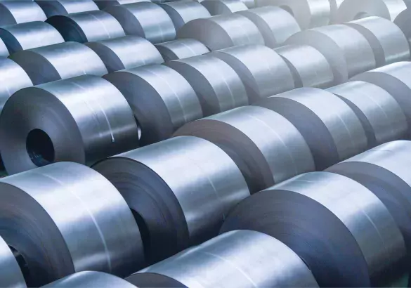 Cold rolled steel coil at storage area in steel industry plant