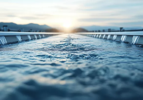 Constructed canal or water way to the water treatment facility, or reservoir. Water management concept image.