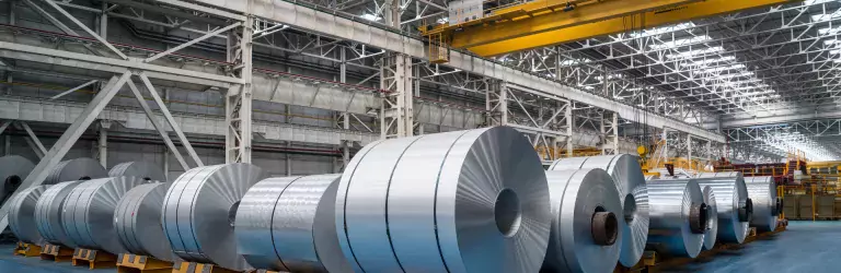 Rolls of steel in a hall