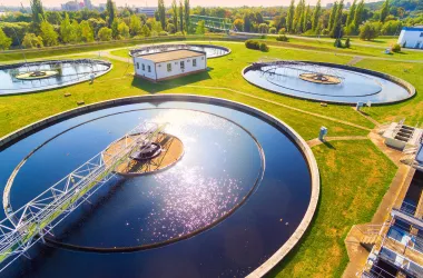 Aerial view to sewage treatment plant