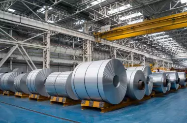 Rolls of steel in a hall