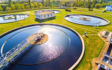 Aerial view to sewage treatment plant
