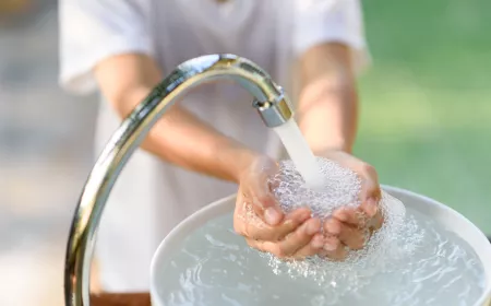 someone taking water with his hands from a water tap