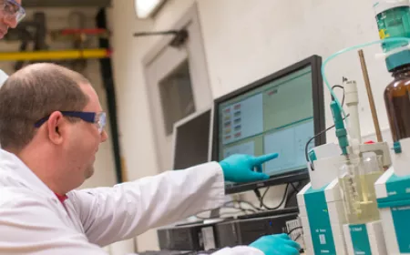 Mens looking at a lab results on a screen
