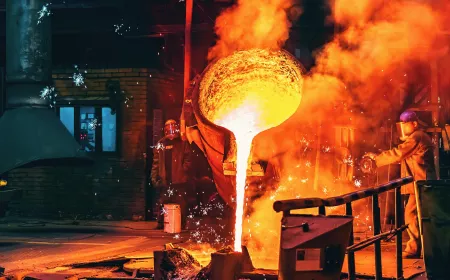 Liquid iron molten metal pouring in container
