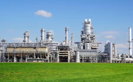 Refinery plant in a middle oh a field at Europort harbor, Rotterdam