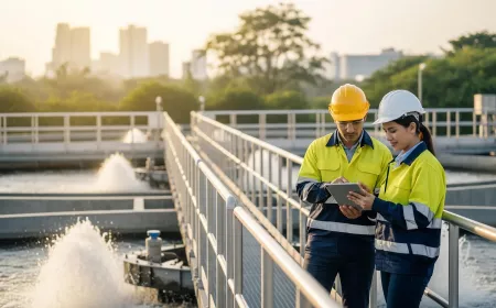 Industrial Engineers Inspecting Water Treatment Plant Outdoor