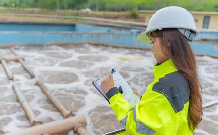 Environmental engineers work at wastewater treatment plants,Water supply engineering working at Water recycling plant for reuse